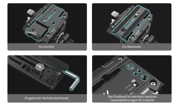 Treppiede con piastra a cambio rapido, Acra swiss, treppiede con attacco cardanico DJI,