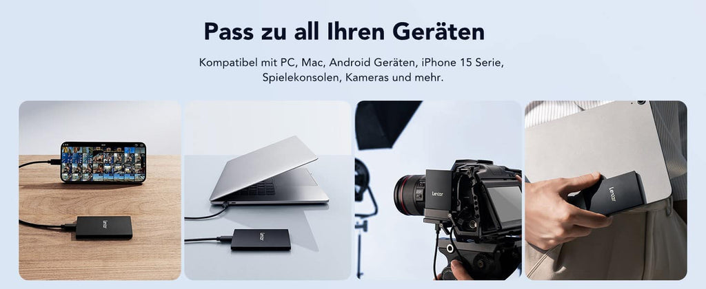 Externe SSD festplatte mit USB-C Anschluss, kompatibel mit Kamera Iphon Mac und Windows Geräten, Lexar SL500 tragbare kompakte SSD festplatte