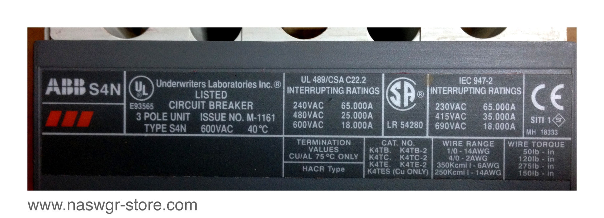 SACE ABB S4N250BW Circuit Breaker - 250 AMP PR211
