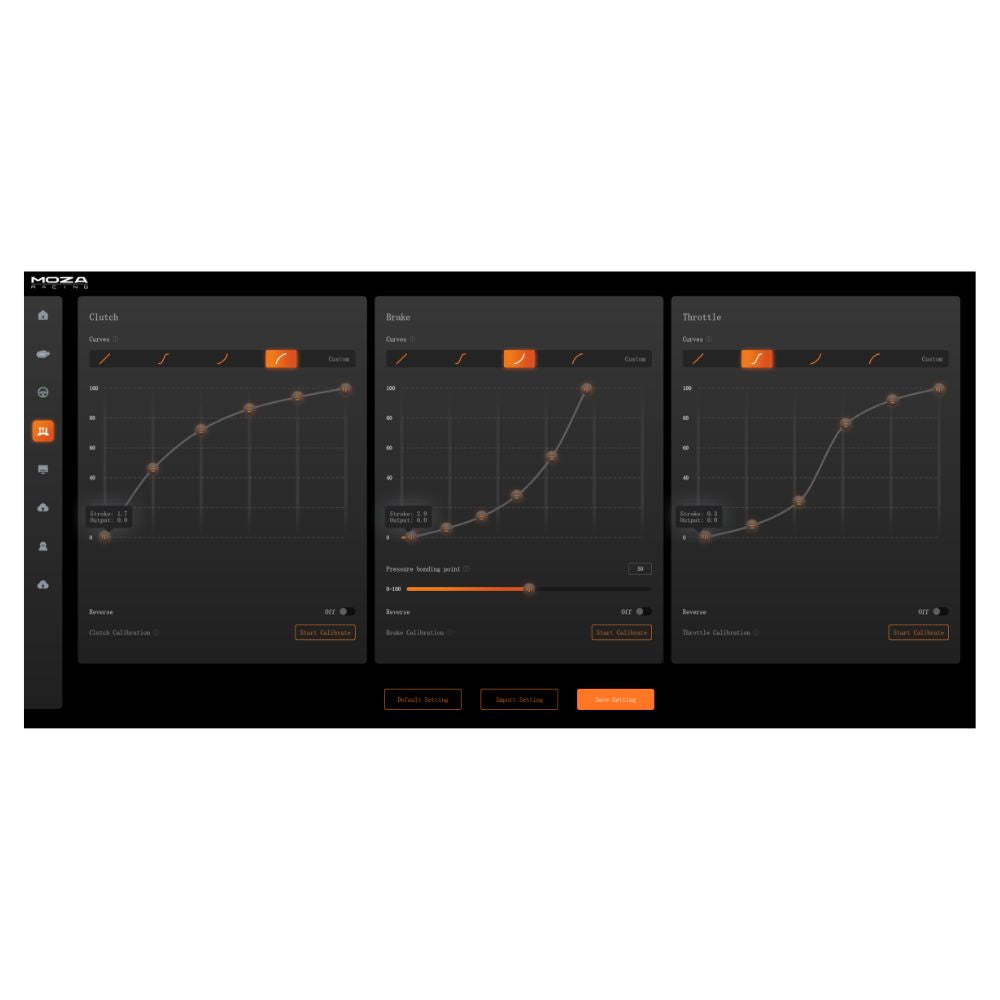 MOZA Pit House software pedal curve output