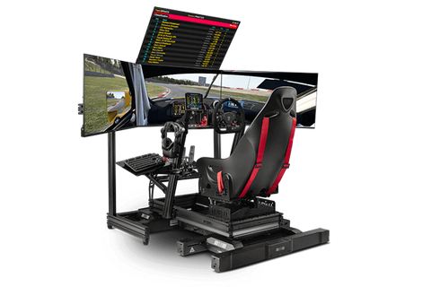 next level racing f-gt elite motion simulator bundle with quad monitor stand and accessories