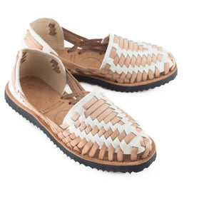 Women's Beige Woven Leather Huarache Sandals - Ix Style - Water For Children