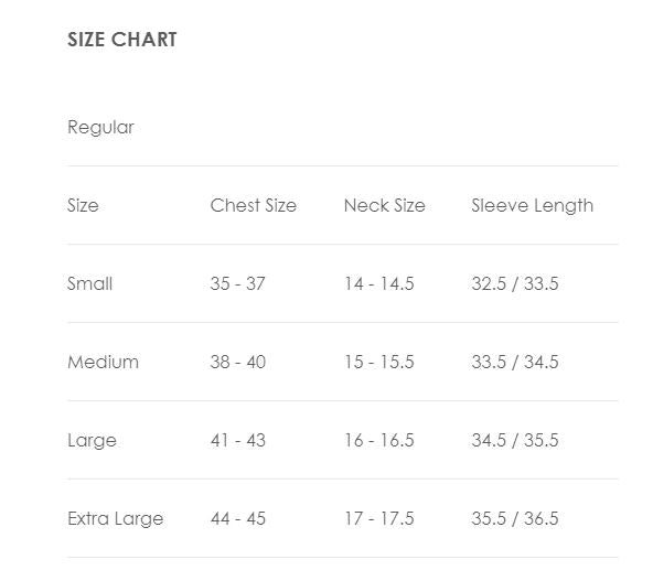 Regular Mens Size Chart