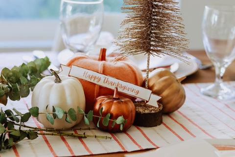 target table runner with felt pumpkins for friendsgiving decorations