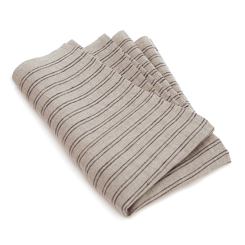 Natural Color Tea Towel with Blue Stripes - MONOSQUARE