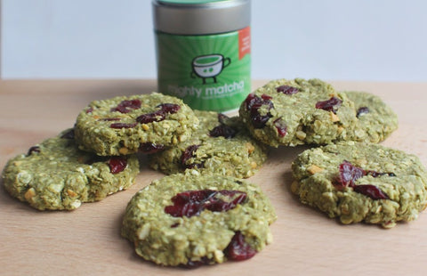 No-bake Mighty Matcha, cranberry and coconut cookies