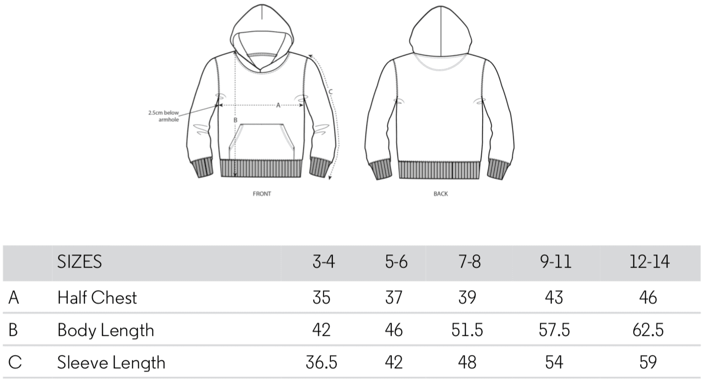 GSS Premium Hooded Sweater Size Guide