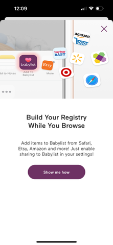 iPhone example - how to access Share to Babylist from phone browser