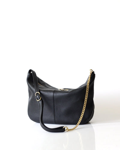 OPELLE Lotus Bag Soft Black Pebbled Leather With Zip Pockets 