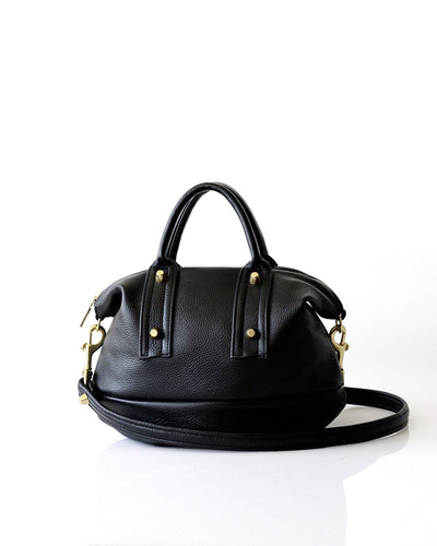 OPELLE Lotus Bag - Soft Black Pebbled Leather with Zip Pockets