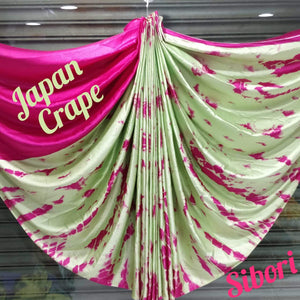 Pink and Pista Colored Japan Crepe Silk Saree with Blouse - 5011