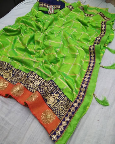 Parrot Green color Party wear Sana Silk Checks Embroidered Sari MS-12 PG
