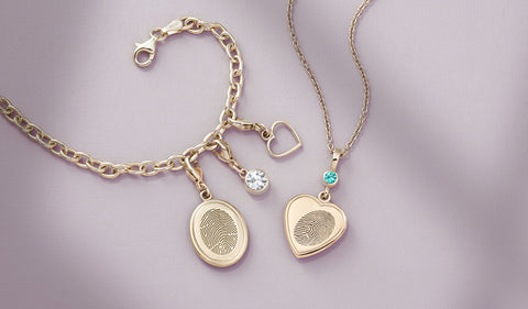 yellow gold fingerprint charm bracelets and necklaces