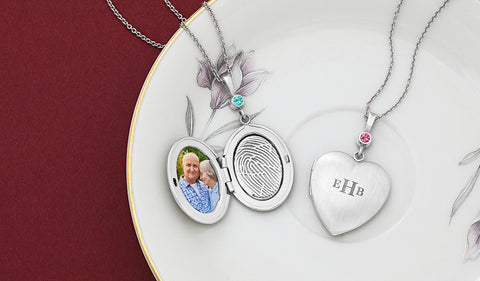 sterling silver oval and heart shaped fingerprint lockets