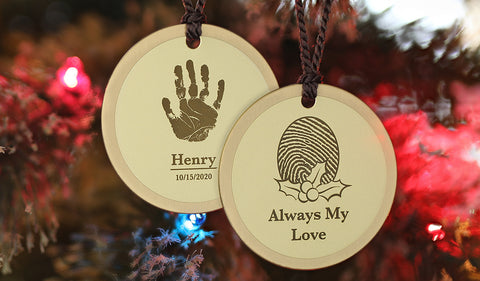 handprint and fingerprint brass christmas ornaments