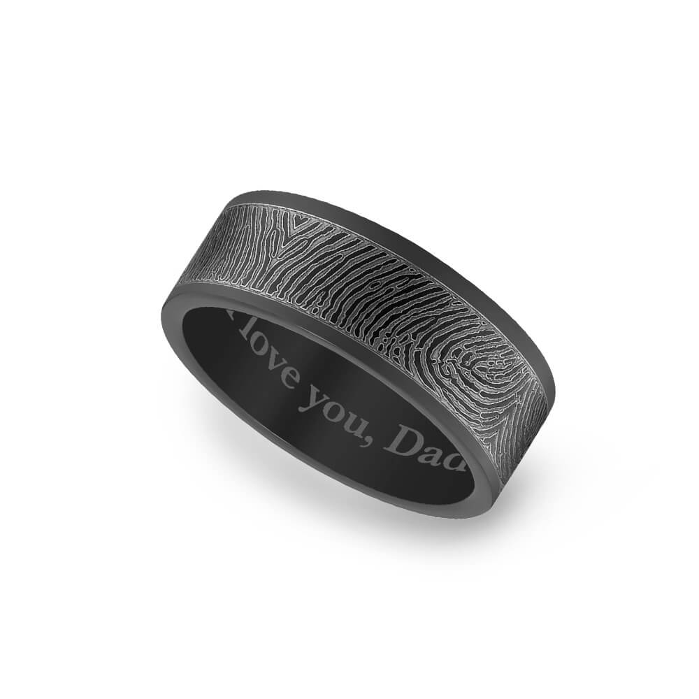 Matte Black Titanium 8mm Flat Fingerprint Ring - LegacyTouch product image