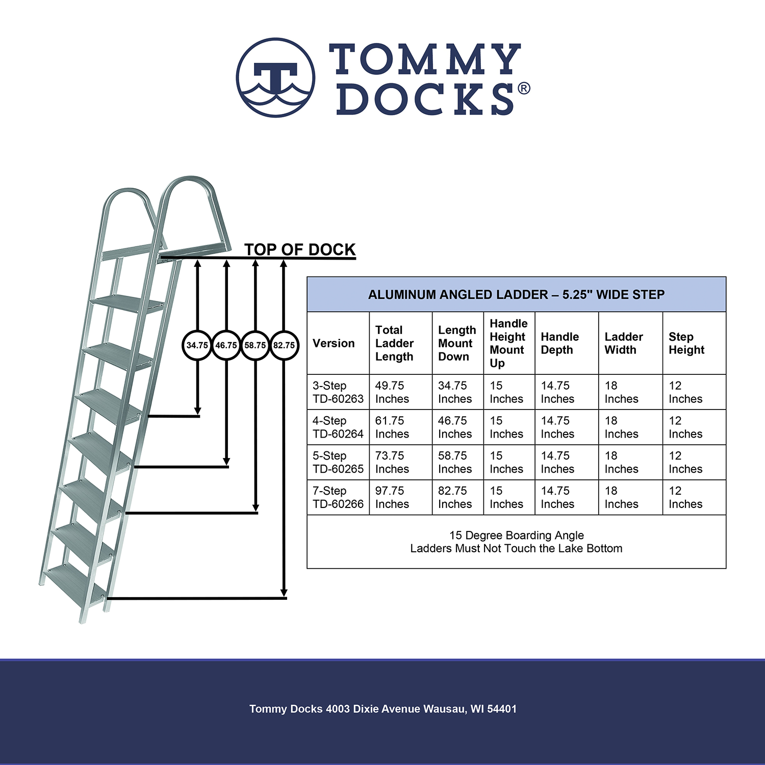 Tommy Docks 7-Step Angled Aluminum Ladder with Mounting Hardware