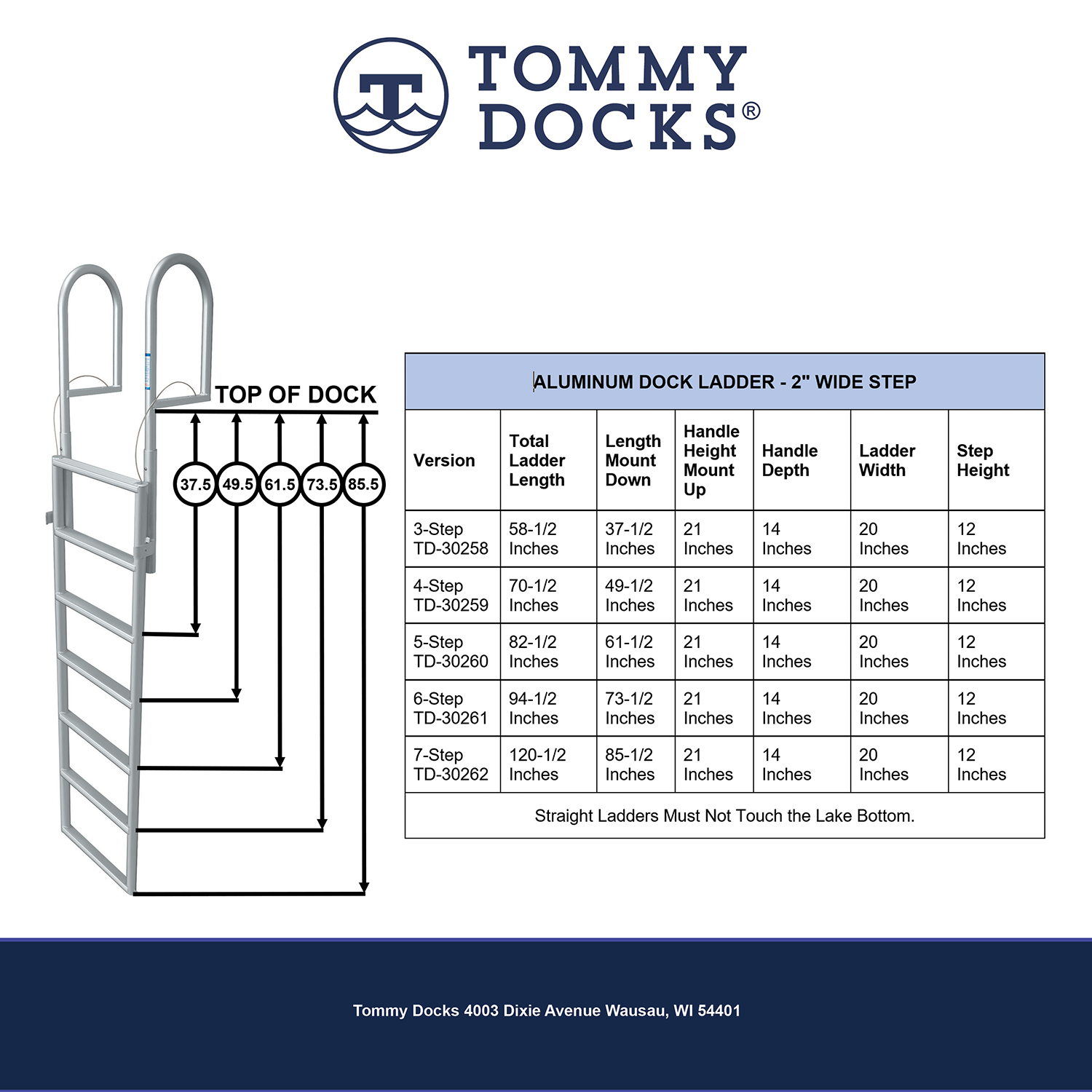 Tommy Docks 4- Step Wide Rung Aluminum Dock Ladder