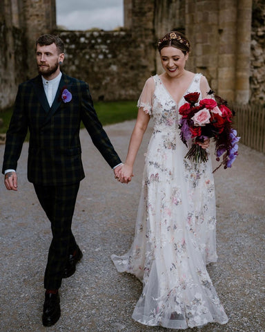 Jessica wears Hetty Bordo Blossom - Harriet Wilde Wedding Shoes