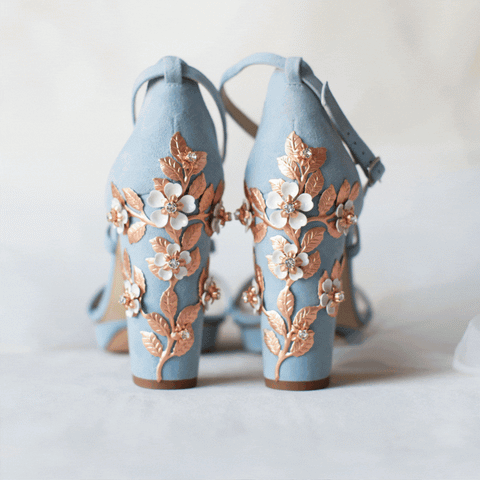 Luxury wedding shoes, blue block heels sandals