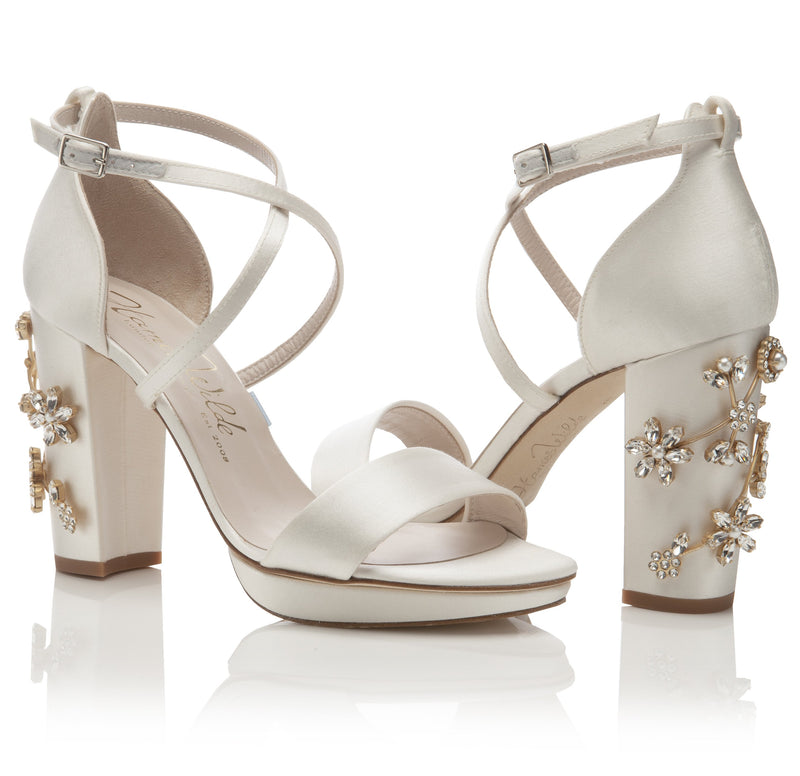 Arabella Block Heel Ivory Linnea Wedding Shoes - Blue Bridal Shoes ...