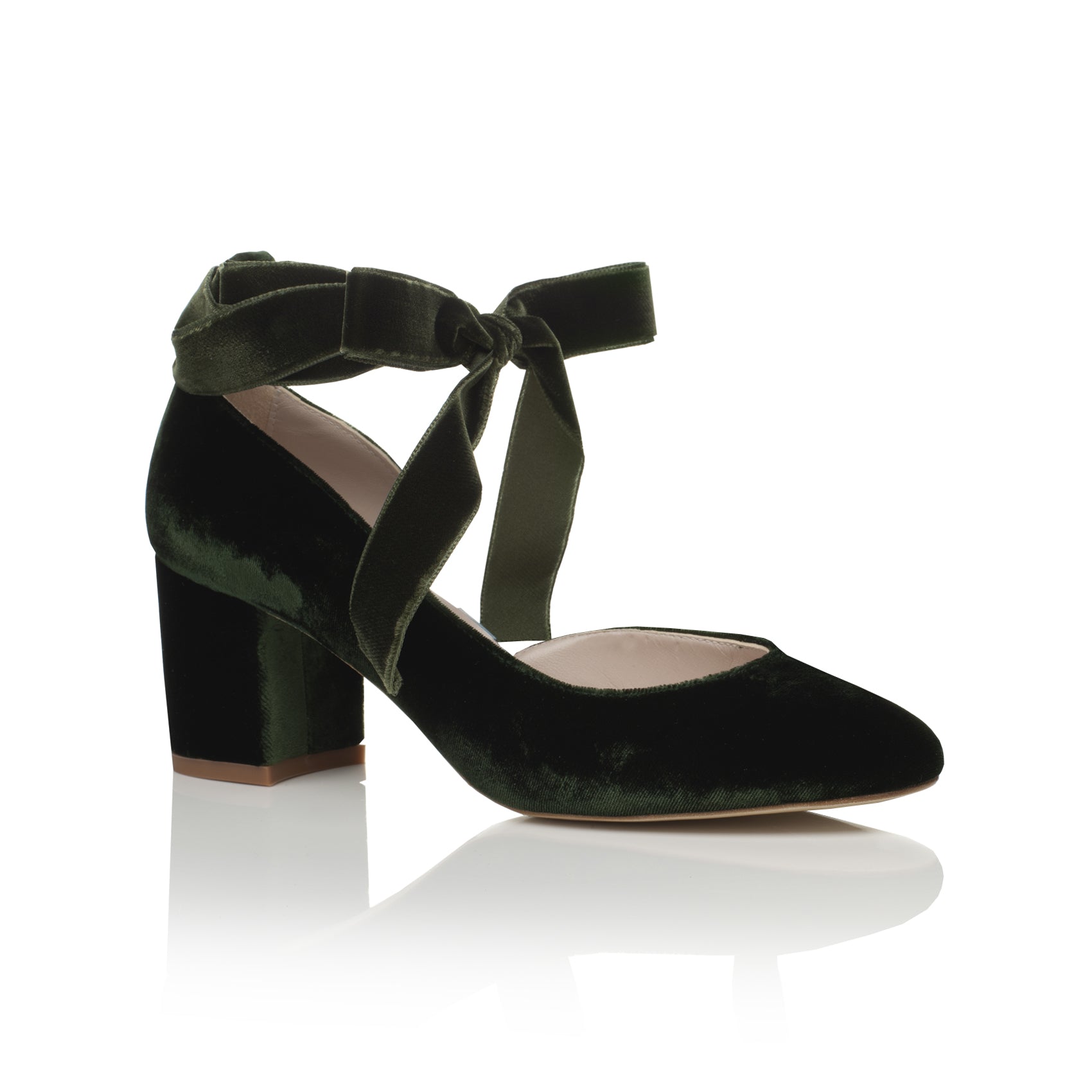 Mid Block Heel Wedding Shoes Hetty Forest Green Velvet