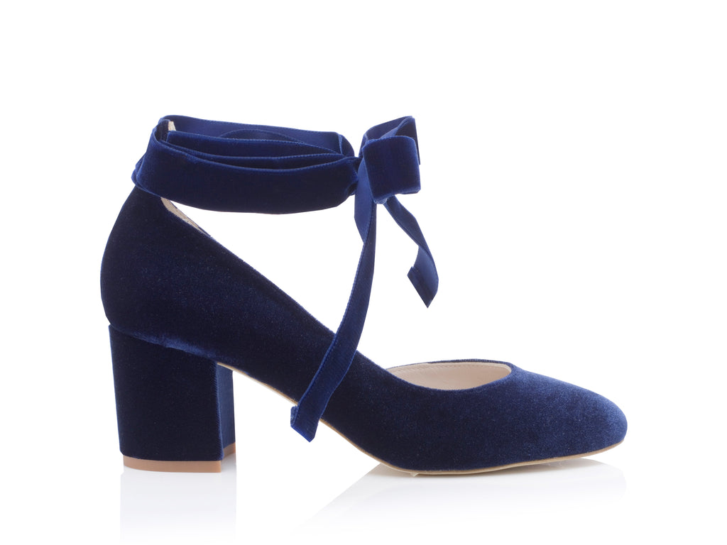 blue bridal shoes block heel