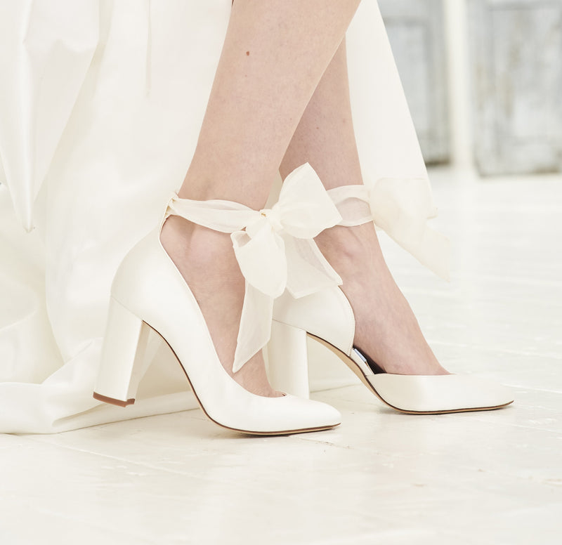 Hetty Ivory Wedding Shoes - A High Block Heel Ivory Satin Bridal Shoes ...