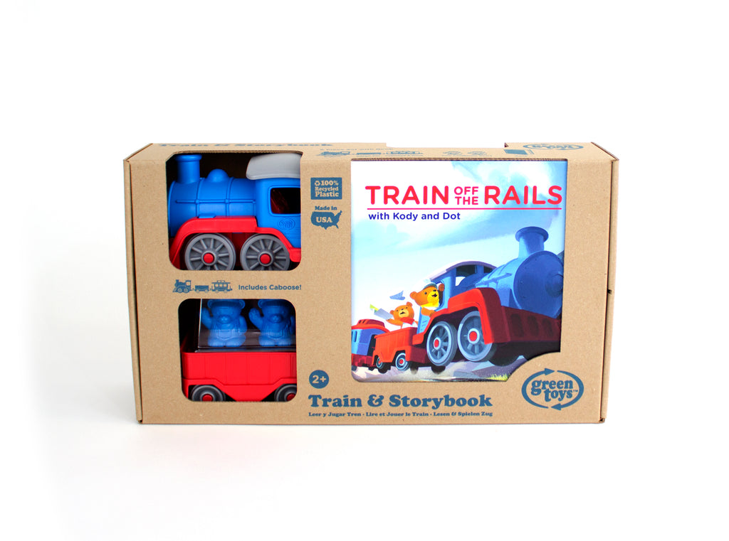 green toys train and storybook