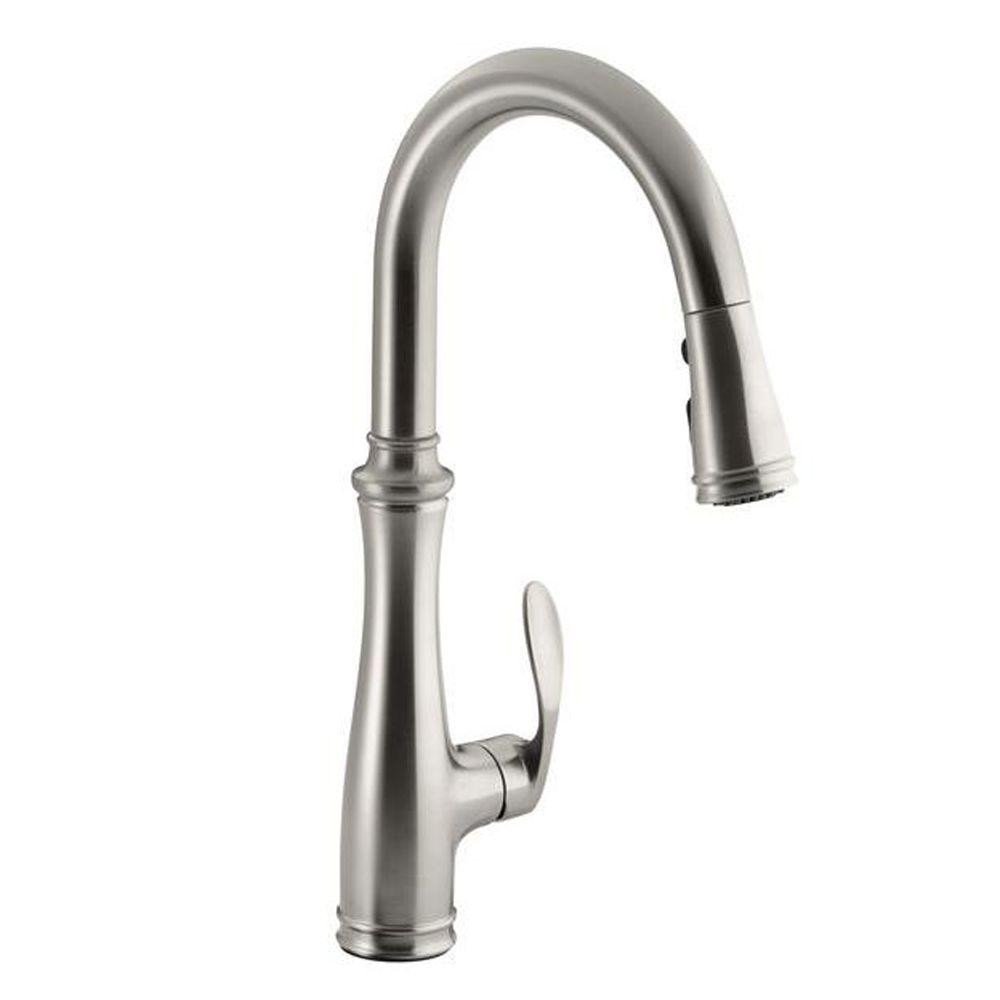 Kohler Kitchen Bellera 1 Or 3 Hole Single Handle Pull Down Sprayer Kitchen Faucet In Vibrant Stainless With Docknetik And Sweep Spray K 560 Vs Kralsu Sink And Faucet Supplies