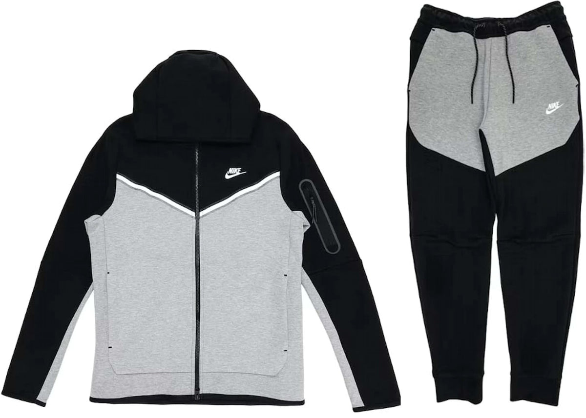 Nike Tech Fleece Full Zip Hoodie & Joggers Set Black/Dark Grey Heather ...