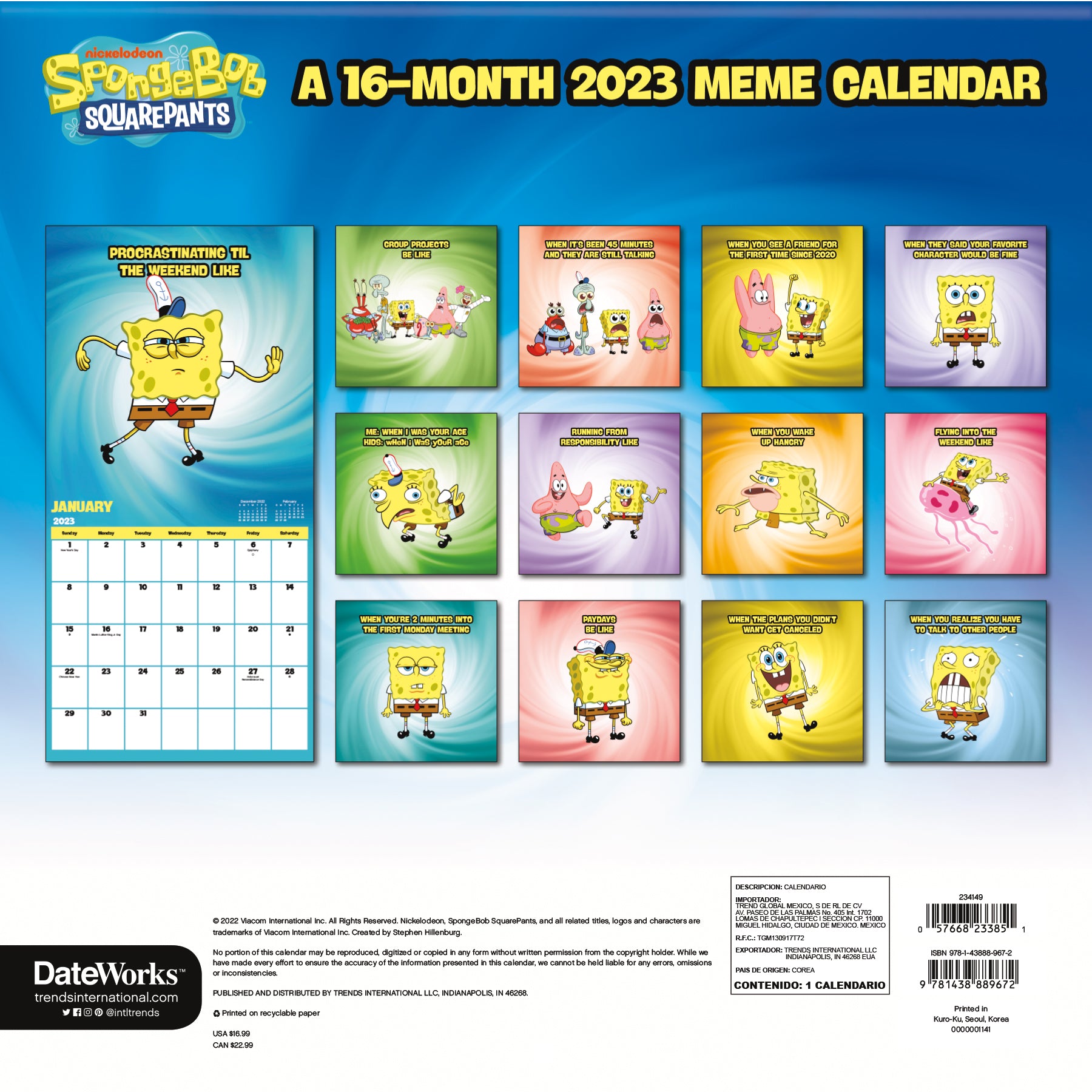 SpongeBob SquarePants 2023 Wall CalendarN SpongeBob SquarePants Shop