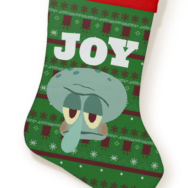 Spongebob and Patrick Star with Santa Hats Satin Christmas Stocking, Blue,  17-1/2-Inch