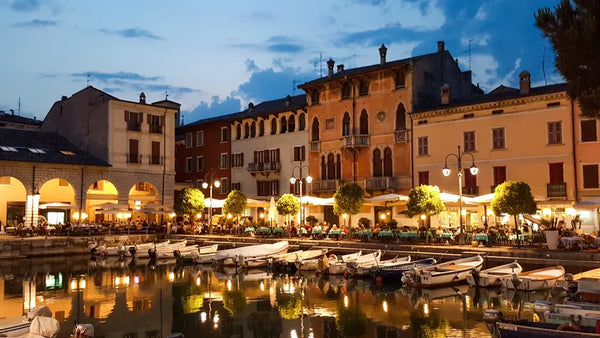 Night image of coastal town of Desenzano del Grada in Italy