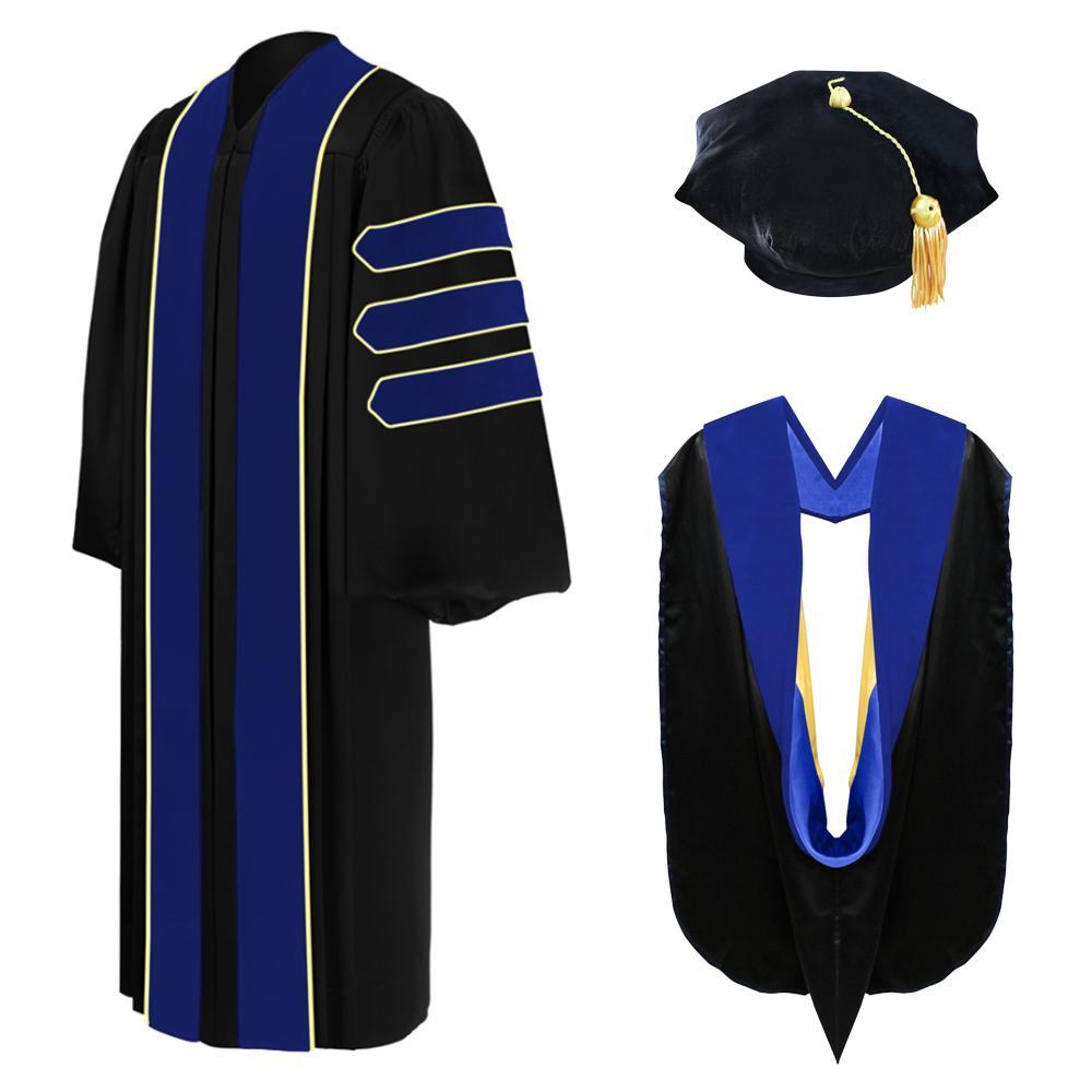 Deluxe PhD Doctoral Graduation Tam, Gown & Hood Package - PhD Blue ...