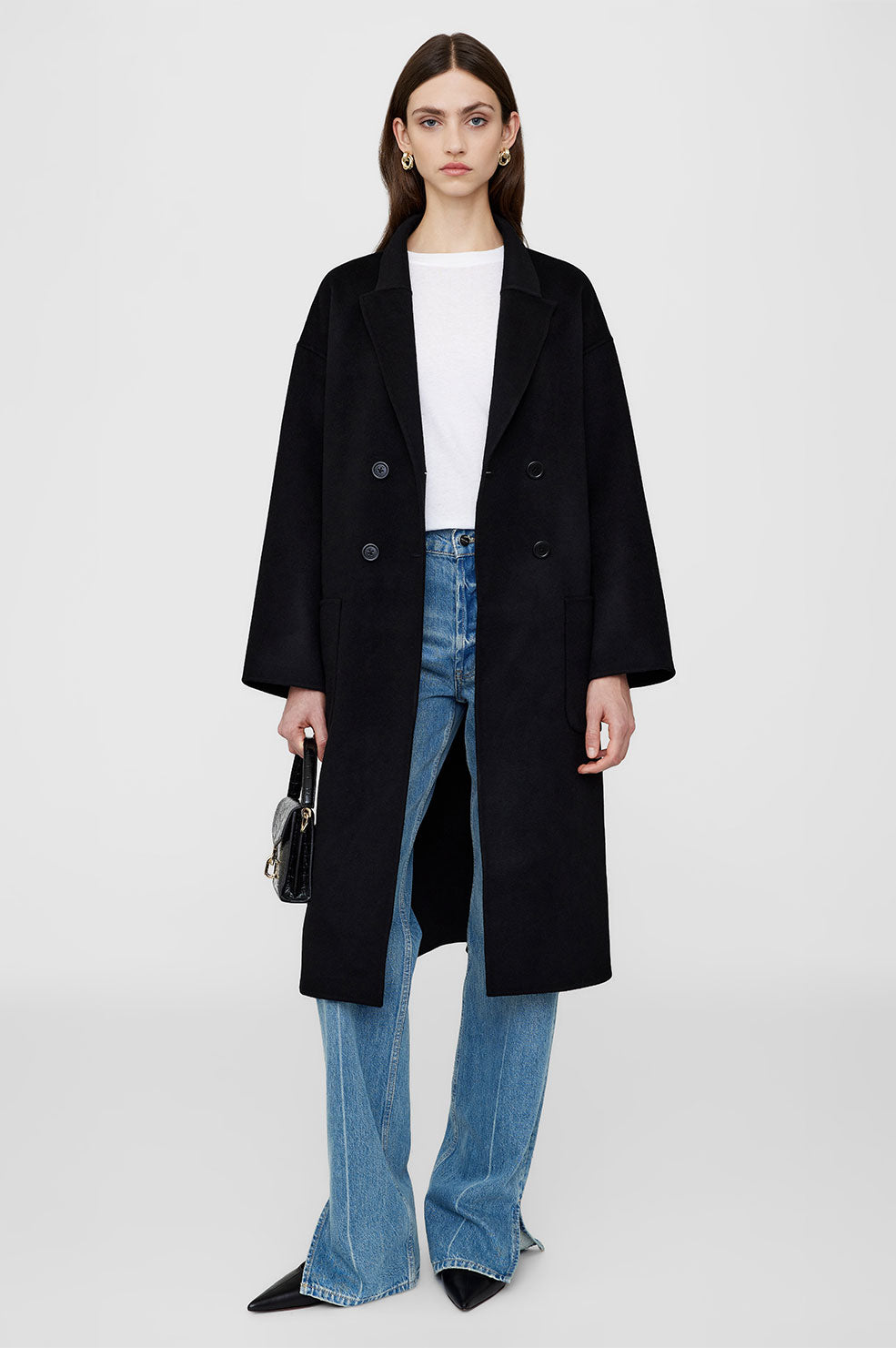 ANINE BING Dylan Coat in Black Cashmere Blend