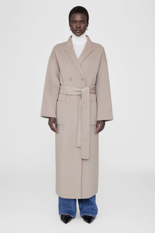 ANINE BING Dylan Maxi Coat - Taupe Cashmere Blend - On Model Front