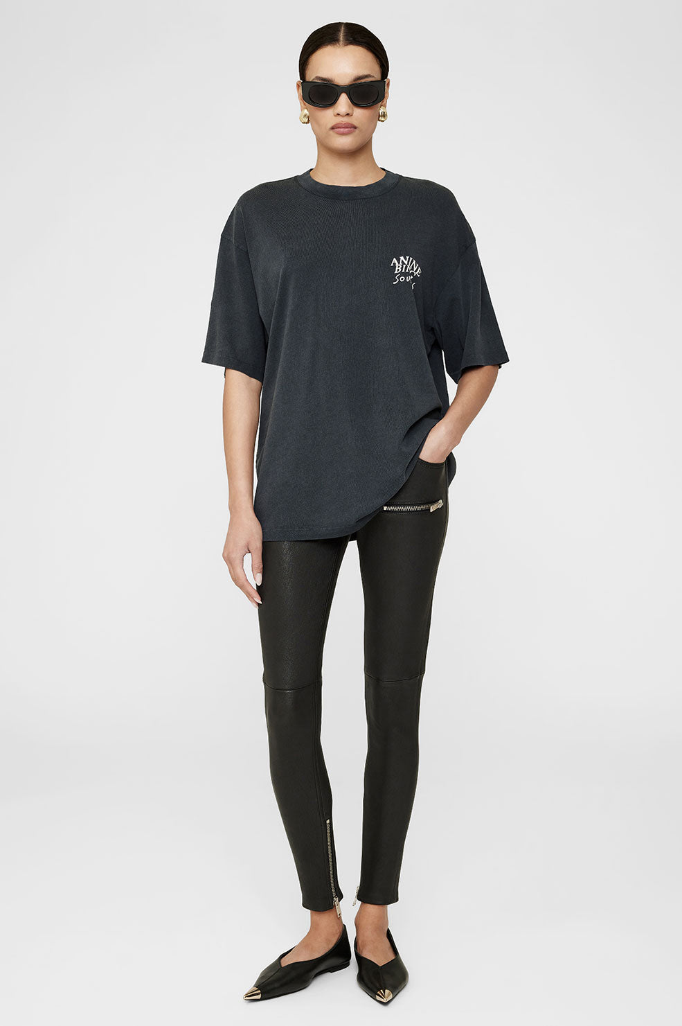 Shop Anine Bing Kent Tee Sounds In Washed Black