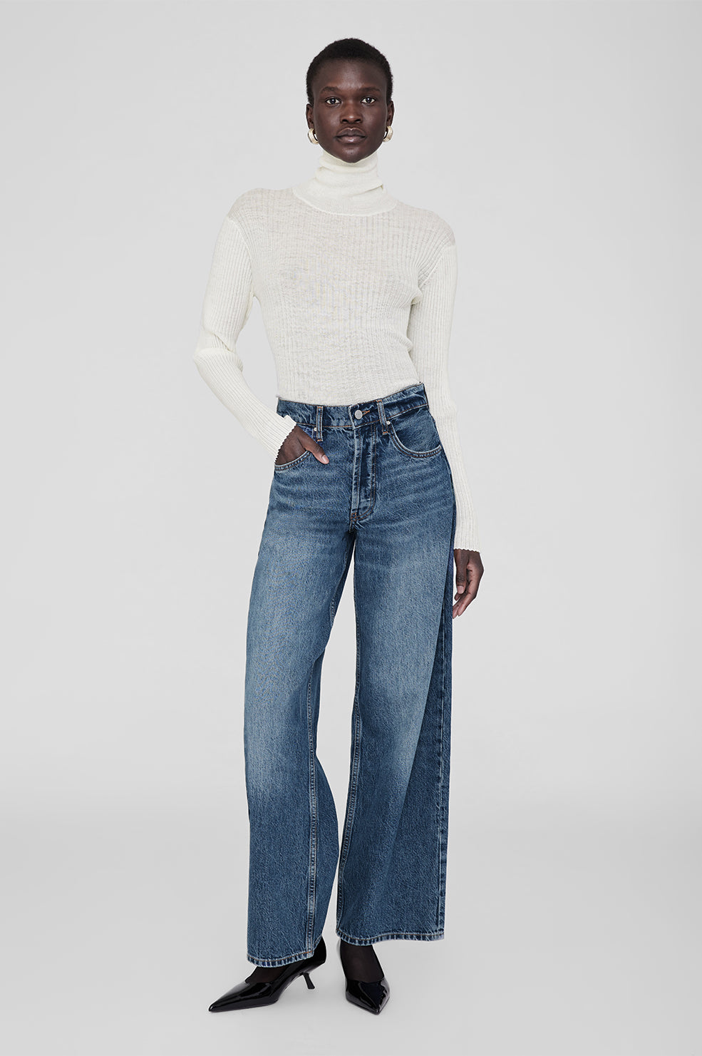 Anine Bing Manon Jeans Washed Blue In Ivory