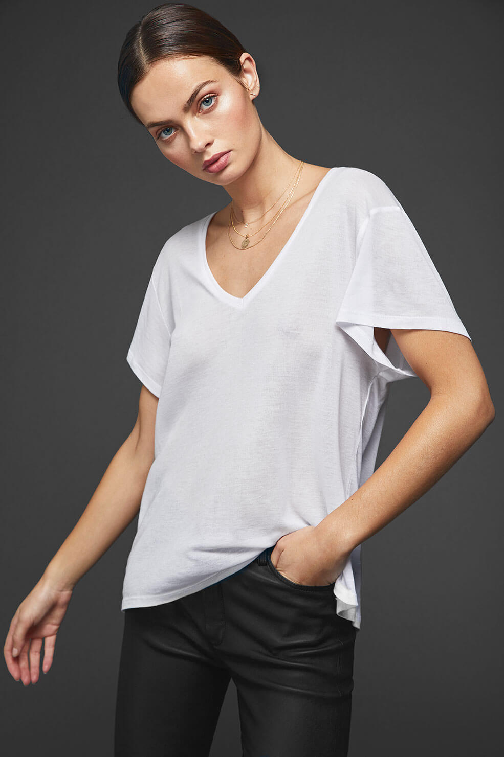 Anine Bing Deep V neck T silk Shirt In White ModeSens