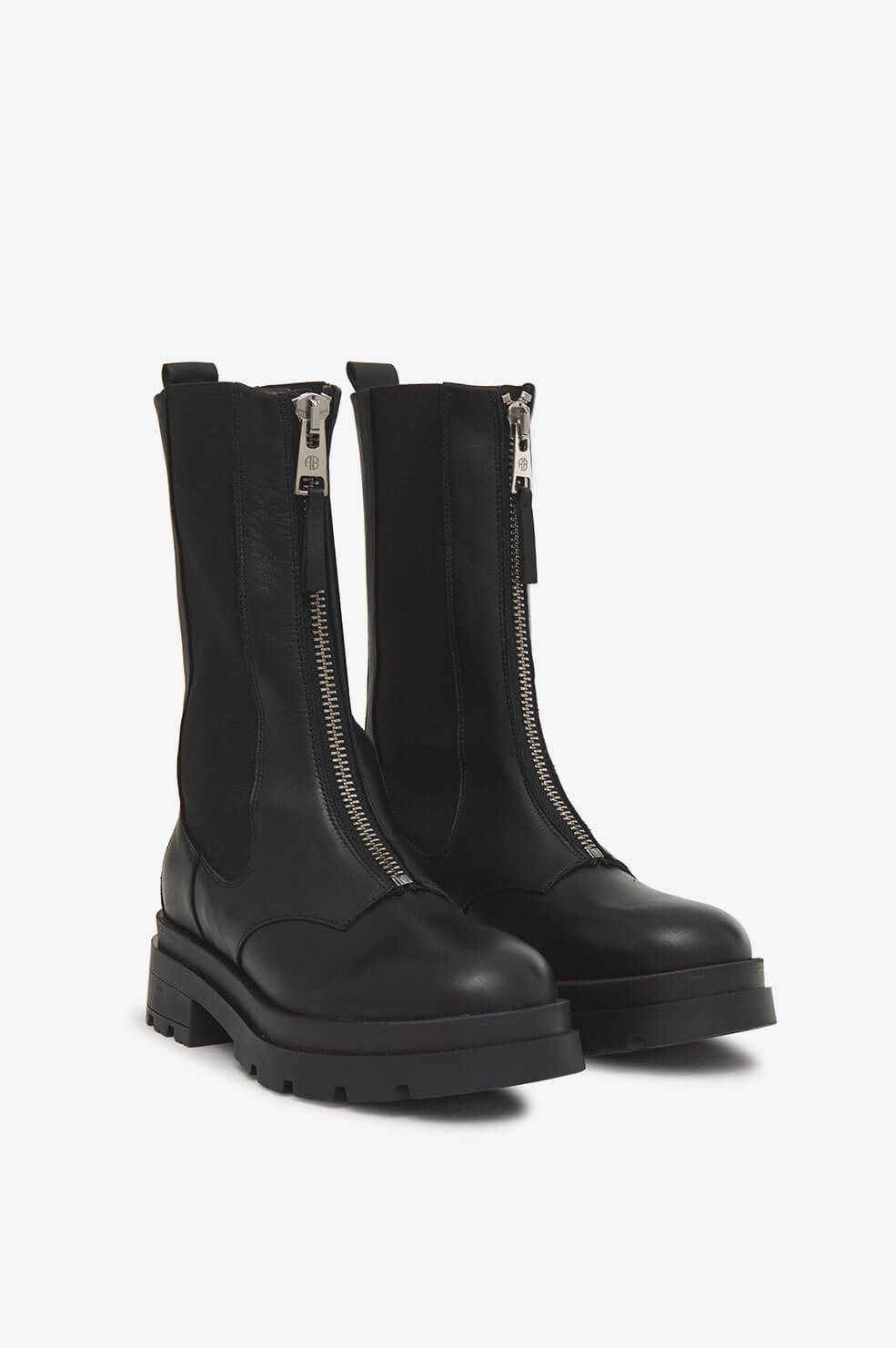 Peak Zipper - Black Leather Boots