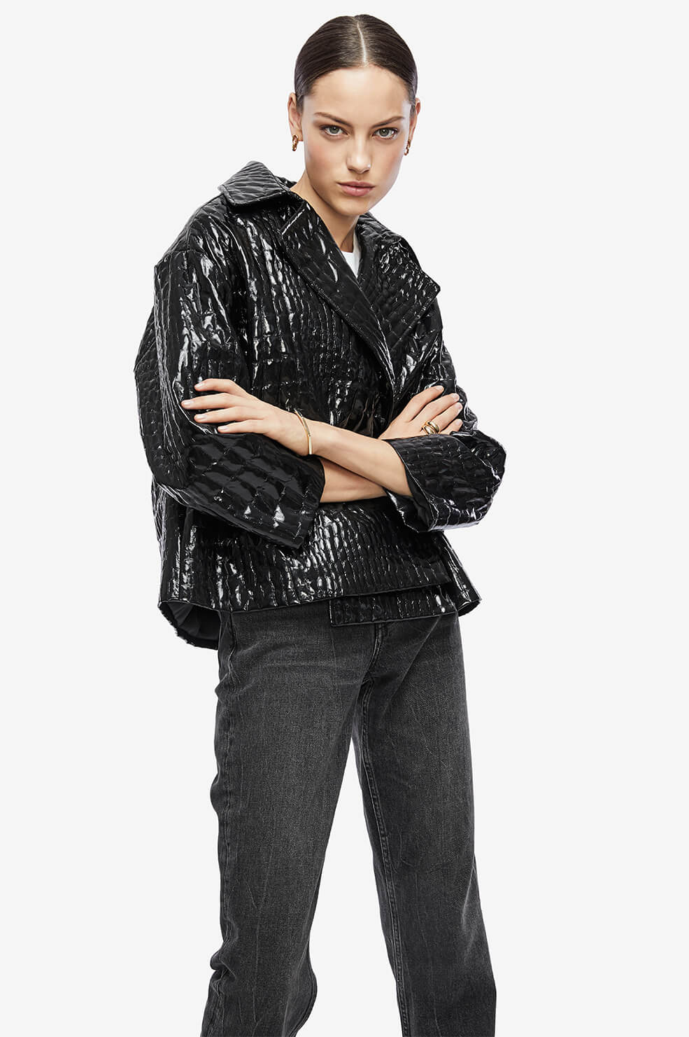 Anine Bing Liza Jacket In Black Croco ModeSens