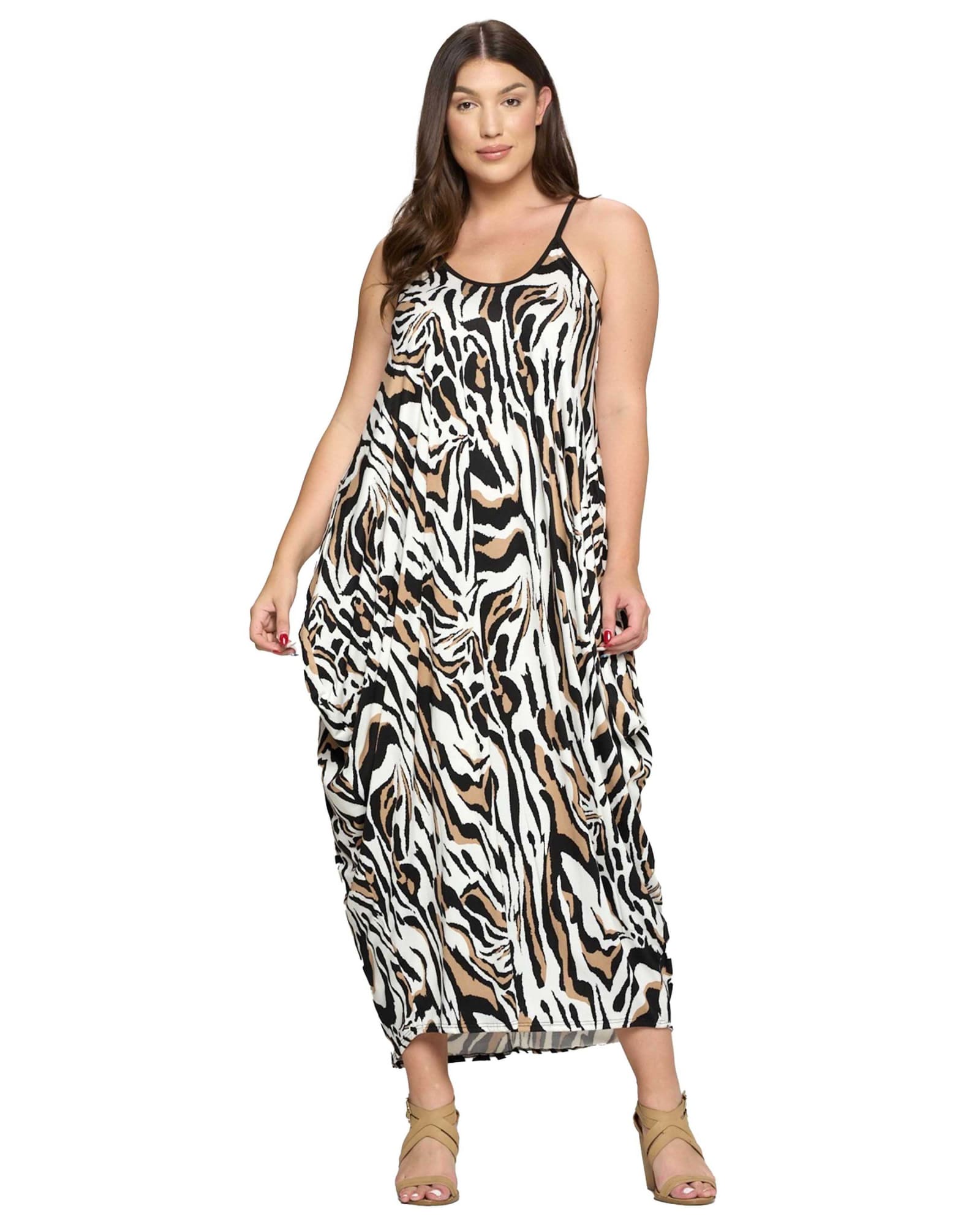 Tiger Stripe Dress | Ivory/Black/Taupe