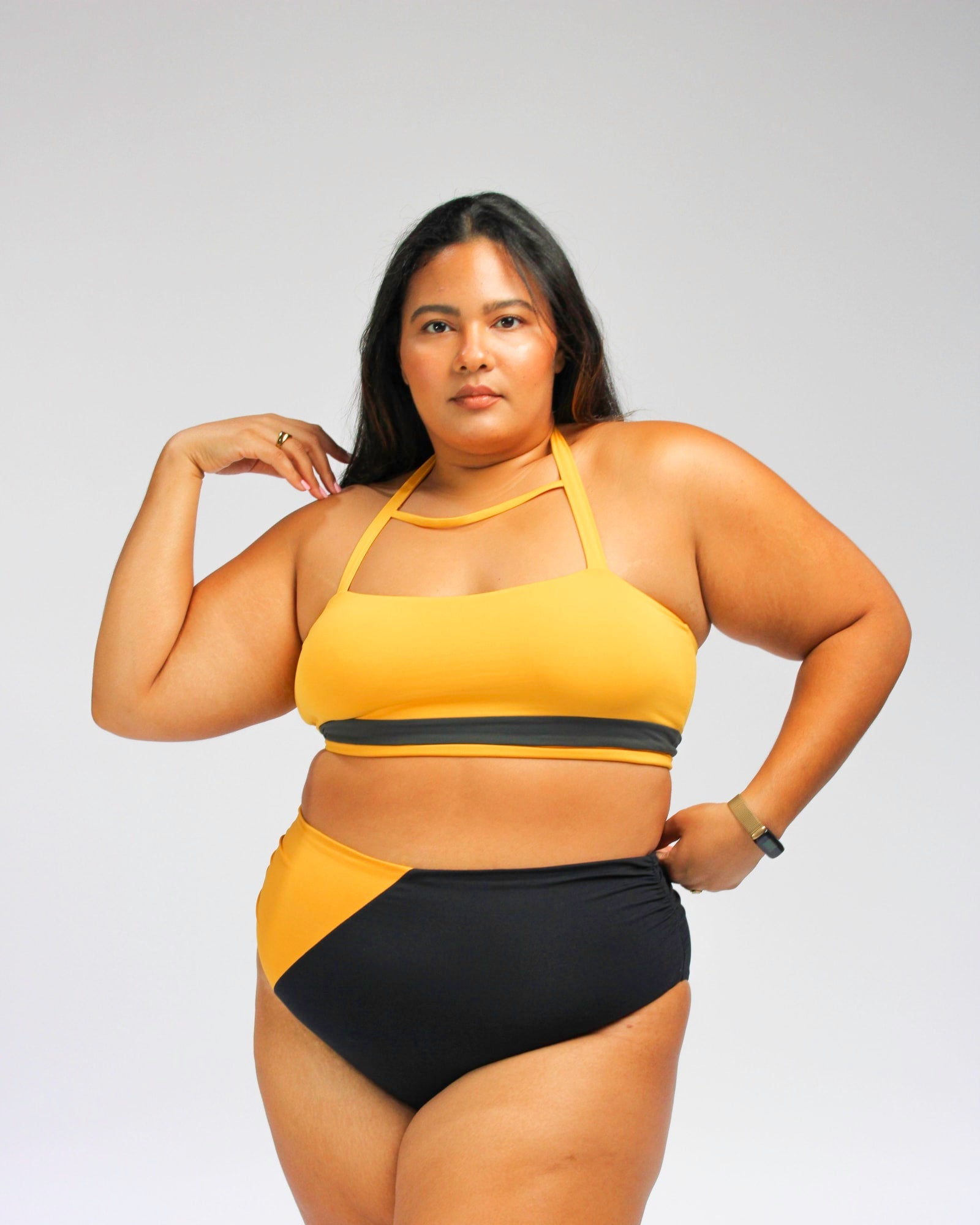 Moe vintage inspired halter bikini top | Mustard Yellow and Dark Grey