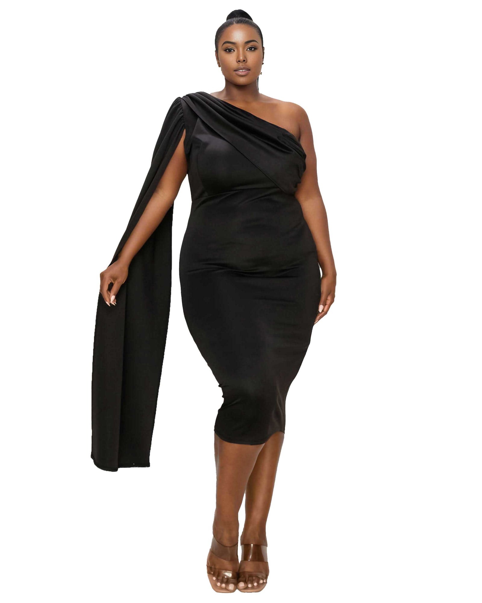 Spade One Shoulder Cape Dress | Black