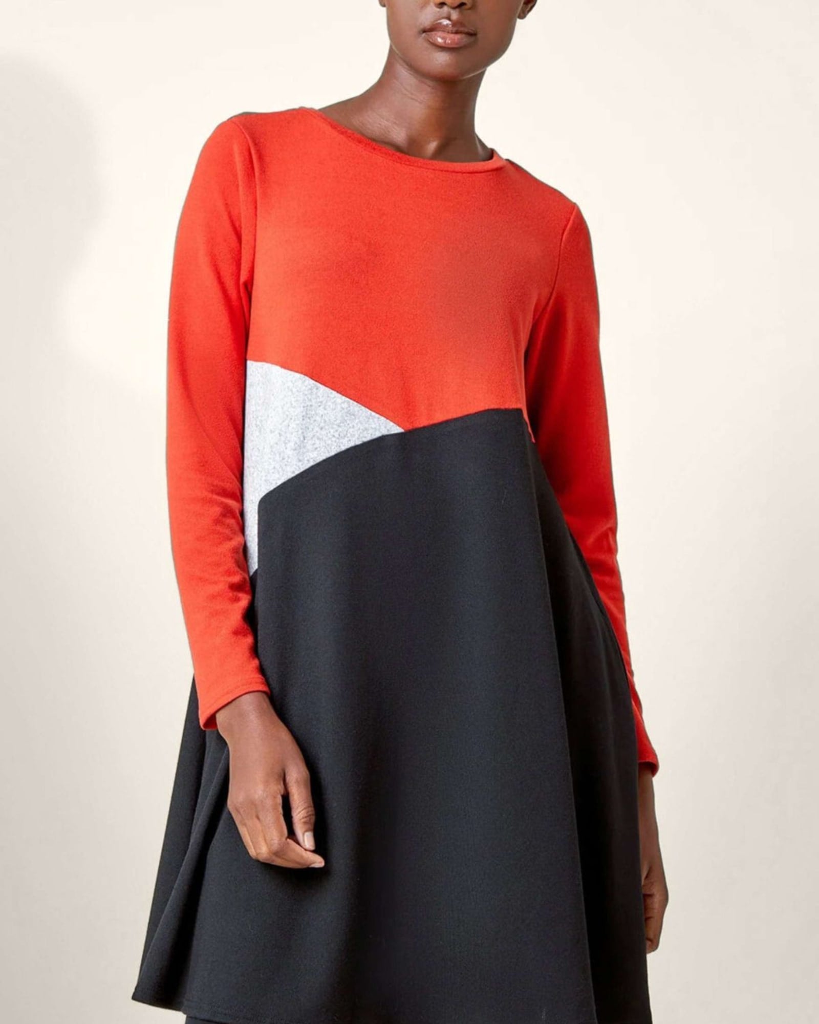Hannah Dress Round Neck Color Block Print | Black