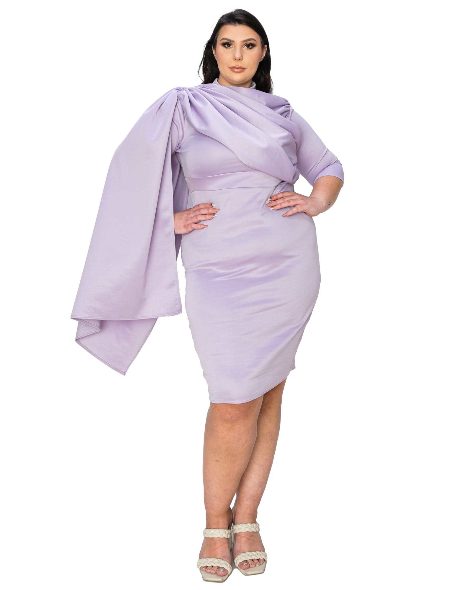 Dahlia Sash Cape Dress | Lilac