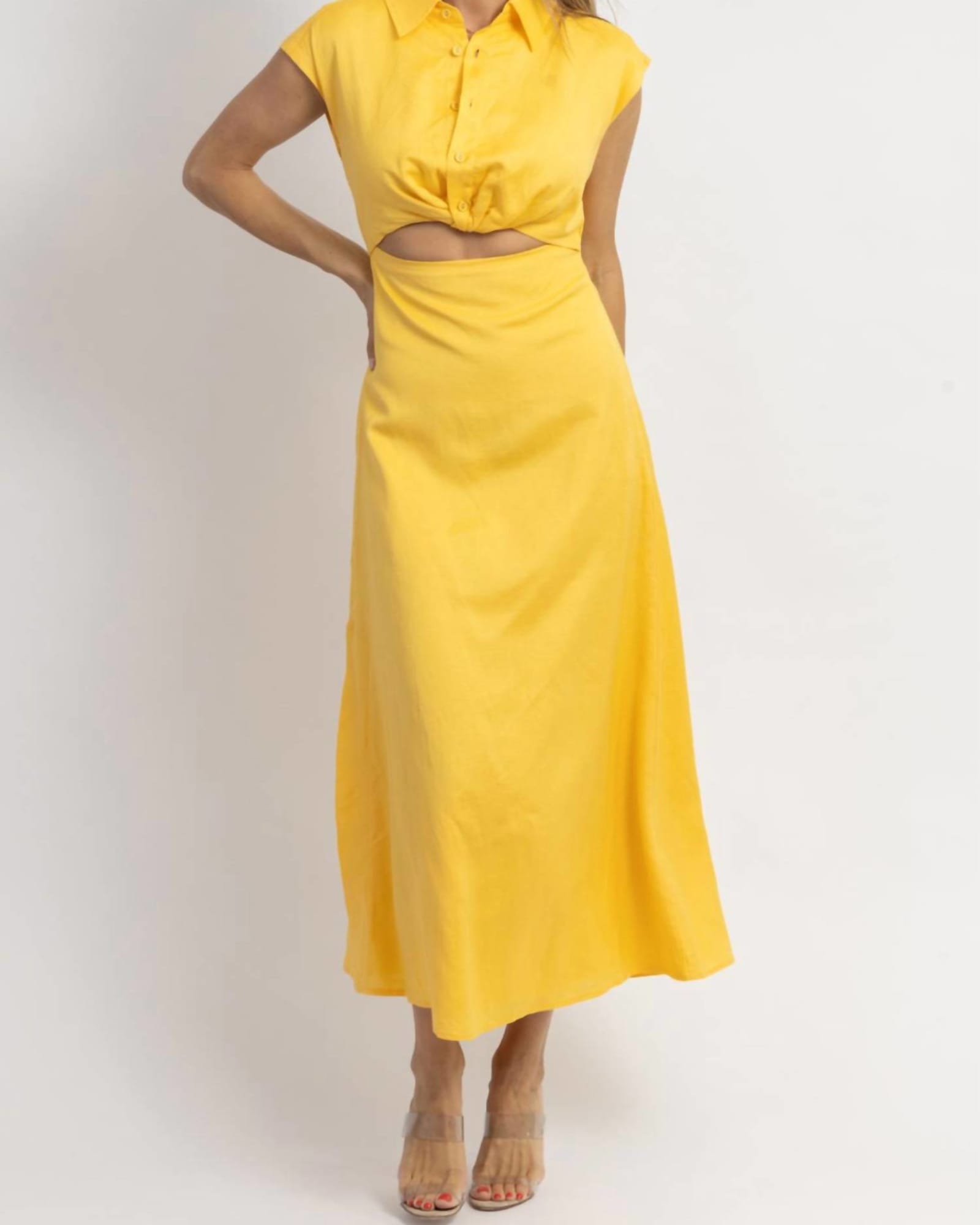 Button Down Midi Dress In Jacey Yellow | Jacey Yellow