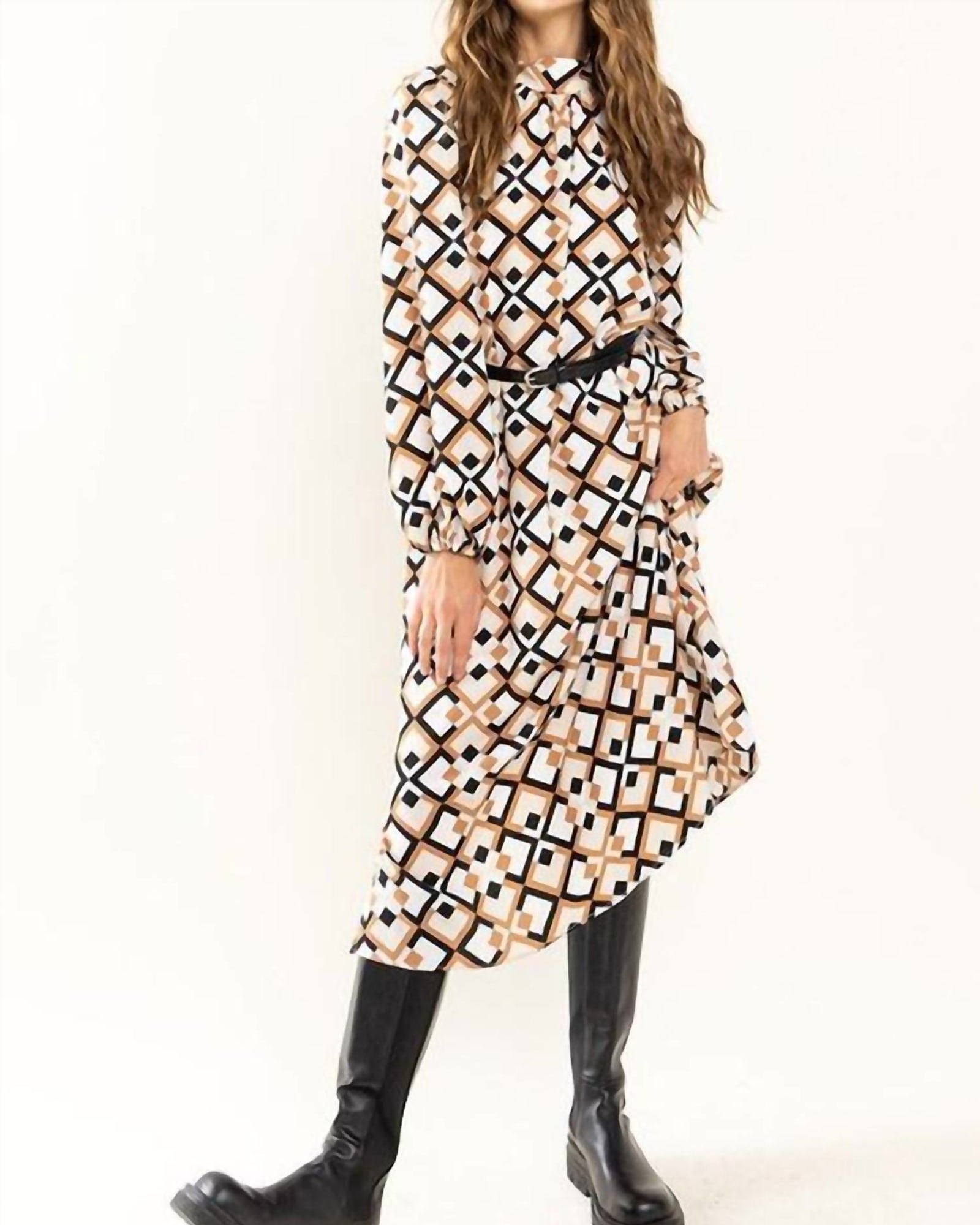 Gia Printed Midi Dress In Geometric Print | Geometric Print
