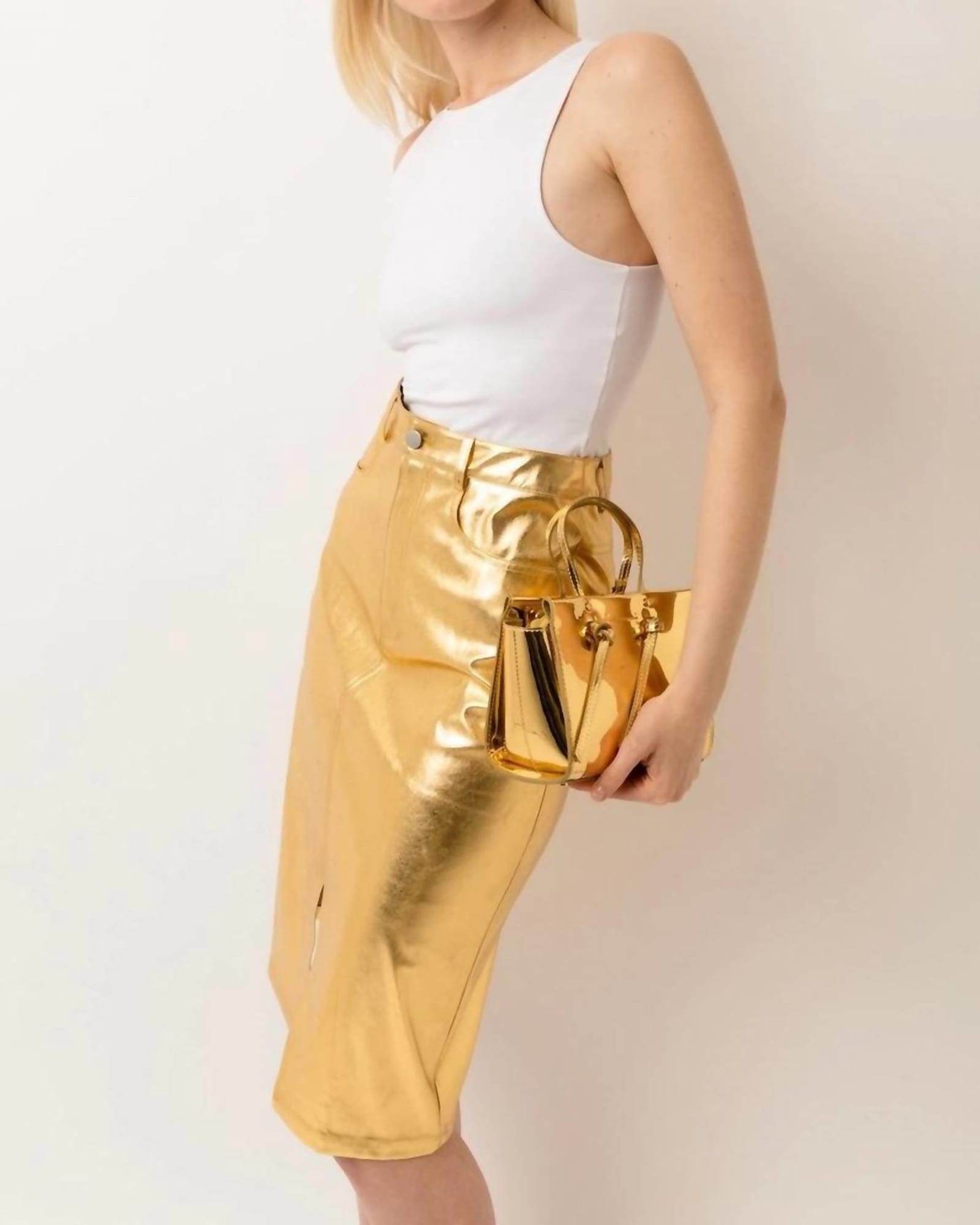 Lupe Metallic Pencil Skirt In Gold | Gold